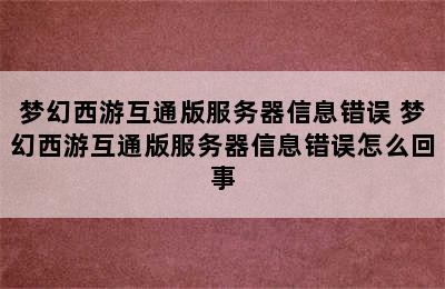 梦幻西游互通版服务器信息错误 梦幻西游互通版服务器信息错误怎么回事